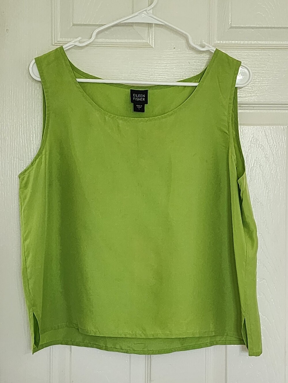 Eileen Fisher 100% Silk Lime Green Sleeveless Tank Top Shell Large L Lagenlook